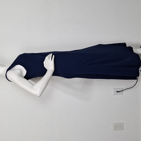 Tahari NEW Minimalist Navy Blue Babydoll V-Neck Lagenlook Cocktail Maxi Dress S - Picture 4 of 13